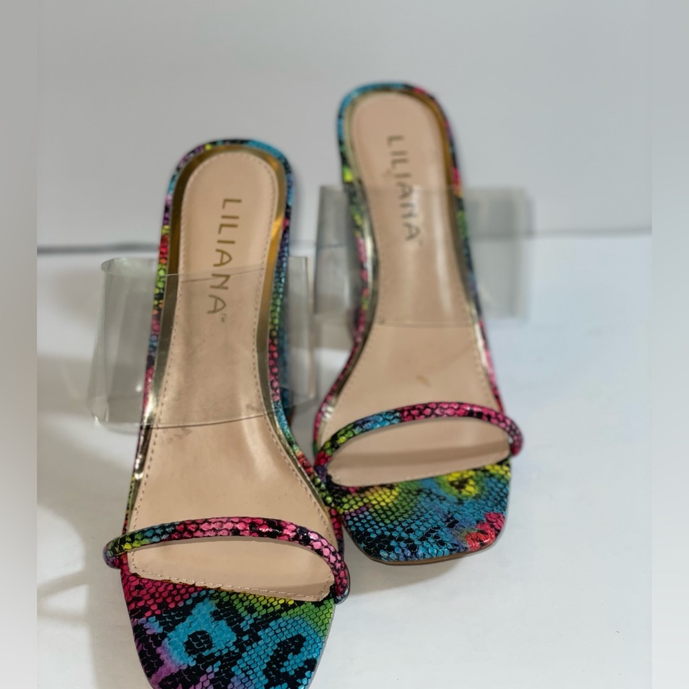 Rainbow Snakeskin Block Heels